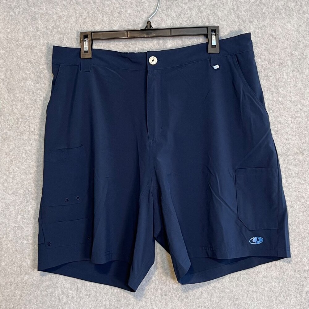 MOSSY OAK Fishing Hydroplex Shorts Men XLARGE Blue Polyester Stretch w/ Pockets